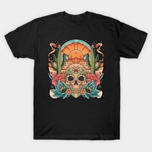 Traditional Skull in Desert Tattoo T-Shirt
